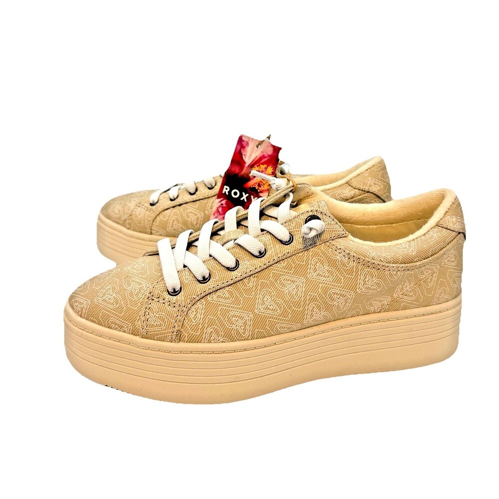 Roxy Platform Shoes Sneaker Sheilahh 2.0-101 Natural Canvas Squishy Coastal 8 Lo